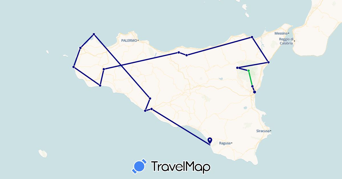 TravelMap itinerary: driving, bus, plane in Italy (Europe)